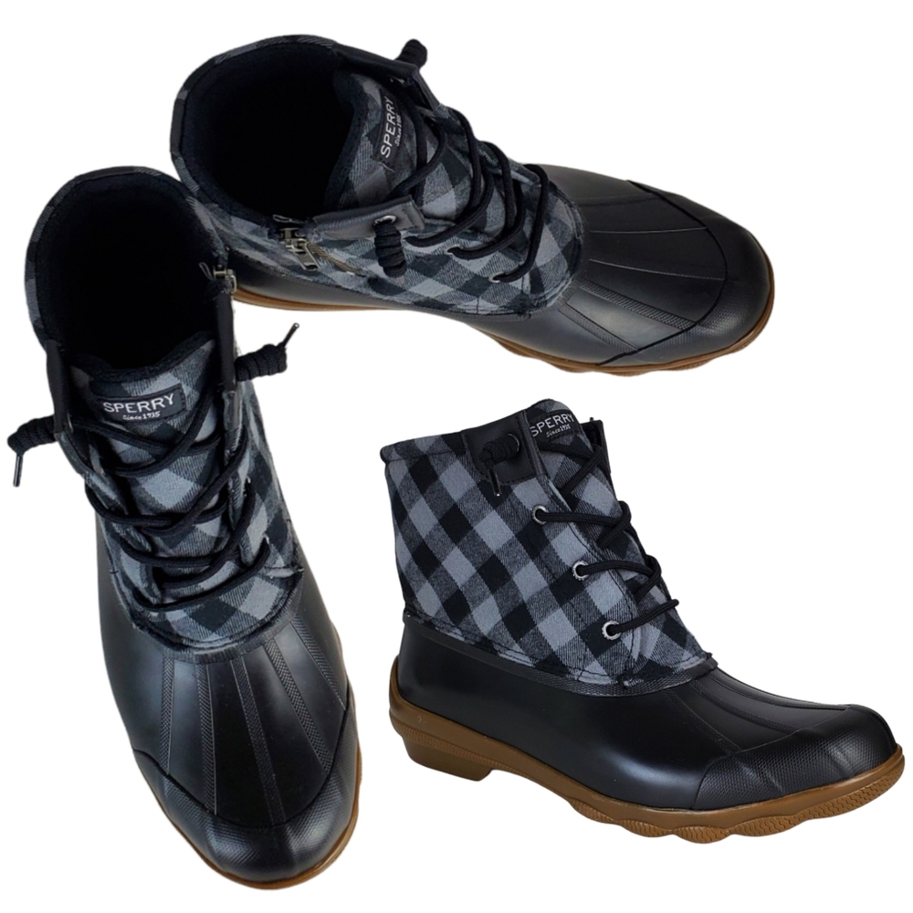 New Sperry syren gulf buffalo check black winter rain snow duck boots outdoor - Picture 4 of 15